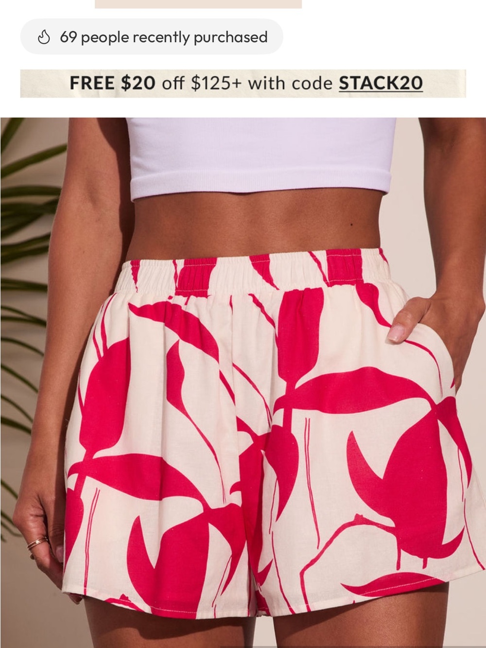 Vici Cream & Hot Pink Floral Elastic-Waist Bermuda Shorts